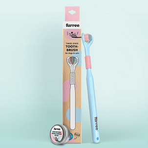 Háromoldalú fogkefe kutyáknak és macskáknak— ajándék fogmosó porral